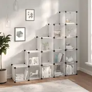 Storage Cube Organiser with 15 Cubes and Doors Transparent PP vidaXL