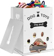 Dog Toy Bin Toy Basket, Cat Dog Food Storage, Wood Large Dog Stuff Organizer with Hollow Handle, Dog Stuff Storage Box, Toy Storage Basket for Pet Leashes, Food, Treat
