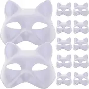 OATIPHO White Masks, 12pcs Blank Face Mask, Unpainted Paper Masks DIY Cat Half Animal Plain, Cat Face Mask Mardi Gras Masks Clothes Masquerade Supplies for Cosplay Party, DIY Creativity and Halloween