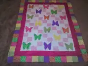butterfly pink green purple polka dots Girl Baby lap wall quilt top 50*48" HAND