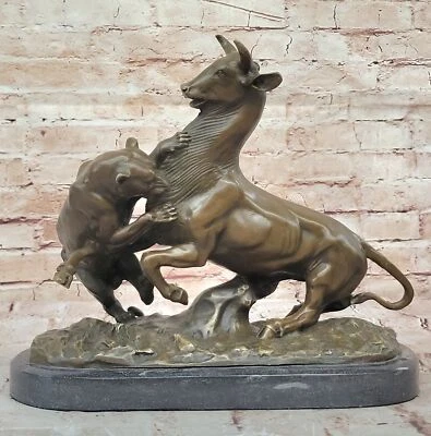 Bronze Sculpture Statue Signed Barye Panther Attacking Giselle Figurine Gift NR