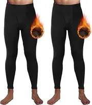 [Casuallined] 2 Pack Thermal Men Long Underwear Pants Winter Warm Fleece Lined Underwear Bottom Cold Weather Base Layer Legging