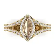 1.2 ct Marquise Cut Halo Yellow Moissanite Promise Bridal Ring 14k Yellow Gold