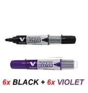 Pilot V BOARD Master BULLET 2.3mm WHITEBOARD MARKER - 6x B;LACK + 6x VIOLET