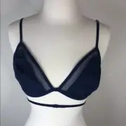 NWT Victoria’s Secret Women's Black & Blue Strappy Lace Bralette L/G NWT 2 Pcs