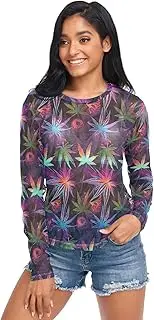 [ODAWA] Marijuana Leaves Long Sleeve Mesh Shirt Sheer Mesh Tee Shirts Top Workout Tops Hoodies
