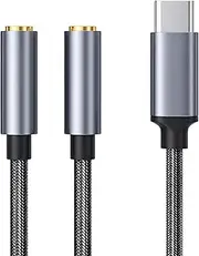tunghey USB C to Dual 3.5mm Female Headphone Splitter, Type C to AUX TRRS 2-in-1 Audio Adapter with Hi-Res DAC Chip, for USB-C Smartphone, Laptop, Pad to Two Headphones, Speakers, TRRS Microphones