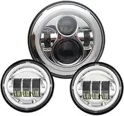 Motorcycle Headlight 7 Inch Chrome For LED Headlight+ 2x 4-1/2" Chrome Fog Light Passing Lamps For Motorcycle Headlamp D