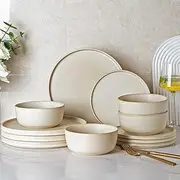 AmorArc Stoneware Dinnerware Sets for 4, Reactive Ceramic Plates and Bowls Set,Highly Chip and Crack Resistant | Dishwasher & Microwave Safe | Round Dishes Set Service for 4 (12pc) Dishes Set