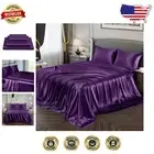 King Size Satin Bed Sheets - Dark Purple, 4-Piece Set for Soft, Stylish Bedding