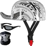 Retro Baseball Cap Hel-Met Vintage Couple Low Brim Lightweight and Breathable Motorcycle - DOT Approved Motorcycle German Style Hel-Mets for Scooter Moped Cruiser Chopper ATV