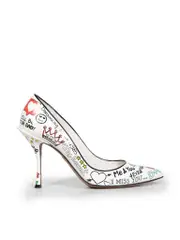 White Leather Graffiti Pumps