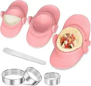 NAMUPIE Dumpling Making Kit 7 Piece, Empanada Maker Set, All in One Gyoza Maker Set with Press Molds and Ring Cutters, Kitchen Accessories Fun Gift Set (Pink)