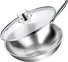 Tri-Ply 13 Inch Stainless Steel Wok Pan with Lid, Stir-Frying Pan,Induction Wok,