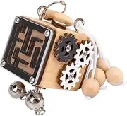 UPKOCH Brain Developmental Wooden Busy Board for Educational Cube for Fine Motor Skills Sensory Play and Cognitive Development Present for Ages