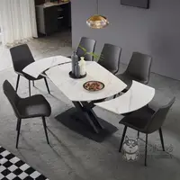 在飛比找蝦皮購物優惠-意式岩板餐桌 可伸縮長方形6人 北歐折疊小戶型旋轉變形餐桌椅