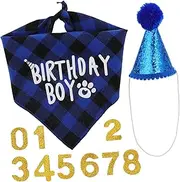 HOLIDYOYO 1Set Dog Birthday Costume Bandana Hat Bib for Pet Celebration Comfortable Fit Dog Birthday Party Decorations with Numbers