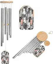 Memorial Wind Chimes Aluminium Tubes Wooden Wind Bell Cute Funny Grey Cats Pattern Printed Wind Noisemakers Outdoor Garden Patio Decor Chimes Wind Catcher