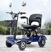 4 Wheel Mobility Scooter, Compact Foldable Travel Scooter with Basket and Extended Battery Mobile Electric Wheelchair for Seniors(Blue)