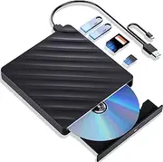 5 in 1 External Blu Ray Drive, Portable Blu Ray Player with USB 3.0 Type-C, CD DVD Burner 3D Blu Ray with SD/TF Port, Blu Ray Drive Compatible with Windows Laptop Desktop (Original Version)