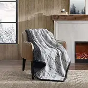 [Eddie Bauer] Throw Blanket, Cotton Flannel Home Decor, All Season Reversible Sherpa Bedding (Kettle Falls Grey/Black Throw)
