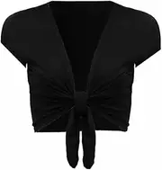 [FASHION MY LOVE] Women Cap Sleeve Bolero Shrug Tie Up Front Cropped Cardigan Short Sleeves Top Ladies Cap Sleeve Shrug Tie Up Front Crop Bolero Cardigan 8-26