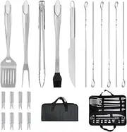CTCCORC Grill Tool Set 20PCS, BBQ Tool Sets with Durable Barbecue Spatula, Grill Knife, Fork, Tongs, Skewers, Portable Storage Bag, Heavy Duty Stainless Steel Outdoor Cooking Camping Grilling Tools