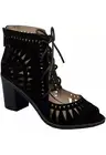 Breckelles Gabby Lasercut Stacked Chunky Heel Peep Toe Sandal S 6.5