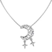 ANYCO Necklace 925 Silver for Women Crescent Star Moon Pendant Rhodium Platting Cubic Zirconia 5A Jewelry