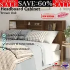 Wooden Headboard Cabinet Bed Storage Shelf Rack Head Bedhead Brown Oak 200cm