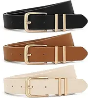 [XZQTIVE] 3 Pack Women Belts For Jeans Dresses Pants Ladies Leather Waist Belt with Gold Buckle