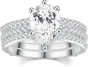 [CEJUG] Cubic Zirconia Teardrop Engagement Rings Wedding Band Enhancer Guard Ring for Women Bridal Ring Set Size 6-10