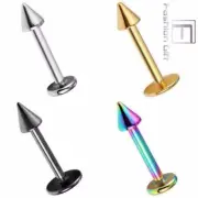 14G 3/8" SPIKE Gold Black Rainbow STEEL LABRET LIP CHEEK RING HELIX TRAGUS STUD