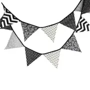 3M Black White Vintage Cotton Fabric Flag Bunting Party Nursing 12 flags
