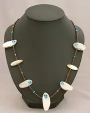 Native American Zuni Corn Maiden Fetish Necklace with Turquoise by Mike Yatsayte