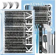 KevKev 3D Lash Extension Kit 320pcs Lash Clusters Kit 60D+70D+80D Mixed 0.05D Softer Eyelash Extension Kit Individual Lashes Natural Cluster with Lash Remover Lash Bond and Seal Lash Applicator (60D+70D+80D, D-10-18mix)