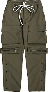 [Maiyifu-GJ] Men's Multi Pocket Elastic Waist Streetwear Hip Hop Outdoor Tear Away Trousers Split Snap Button Cargo Pants