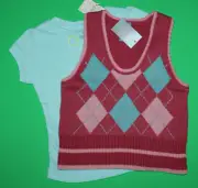 4 NWT Pumpkin Patch WOODLAND WONDERLAND Pink Argyle VEST Bonus Aqua TOP Girls