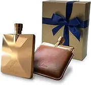 Hip Flasks for Liquor for Men by Bottisia 3Oz 18K Rose Gold Pocket Flask with Whisky Flask Funnel & Genuine Leather Pouch, a Luxury Hip Flask Gifts Set for Men/Boyfriend/Father/Grandfather/Groomsmen