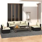 Patio Furniture Sets 5 Piece Garden Lounge Set with Cushions Poly Rattan Black