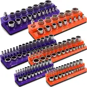 Olsa Tools 6PCs Magnetic Socket Organizer Set Metric Purple & Orange SAE