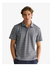 [Trenery] Mercerised Cotton Birdseye Stripe Polo in Navy