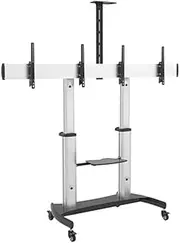 Brateck Dual Screen Aluminum Height-Adjustable 37 to 60 TV Cart with Media Shelf