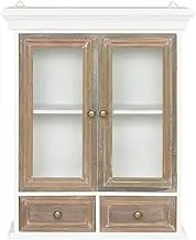 Wall Cabinet with Drawers and Glass Door, Wall Mounted Storage Cabinet for Kitchen Bathroom Living Room, 49 x 22 x 59 cm, Engineered Wood and Acrylic