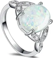 [Jude] Stainless Steel Oval Shaped Created Fire Opal Wedding Engagement Promise Anniversary Ring