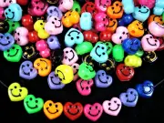 Smiley Face 11mm Heart Beads 100pc DIY Bracelets Necklaces Smilie