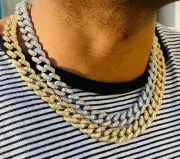 12mm 20" CZ VVS Miami Cuban Link Chain Iced Choker Necklace 14k Gold Finish ICE