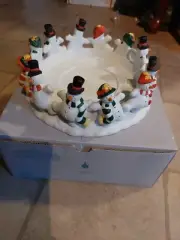 PartyLite Frolicking Frostys 3 Wick Candle Holder Snowmen in a Circle Open Box