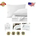 Sustainable 100% Organic Cotton Split King Sheet Set - Soft Percale Weave, White