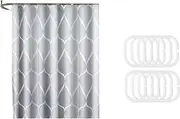 AIMALL 220x200cm (87x79in) Extra Long Fabric Shower Curtain with 12 Hooks, Waterproof with Weighted Hem, Pink Geometric Pattern